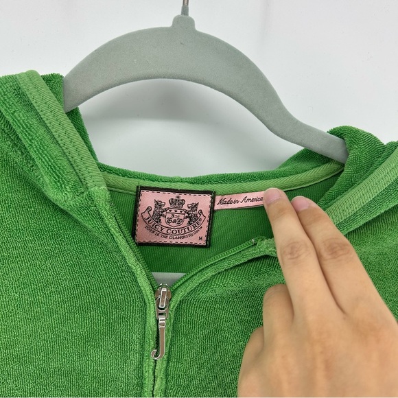 Juicy Couture Terry Cloth Full Zip Hoodie Women's M Green Y2K Jacket Vintage - Picture 4 of 11